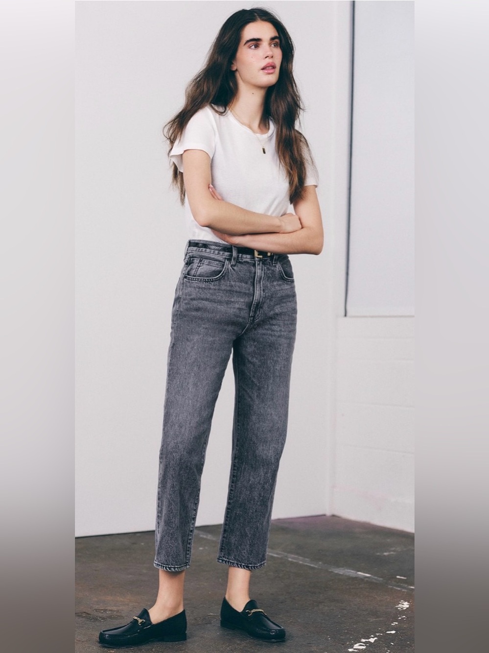 SLVRLAKE London Crop High Waisted Straight Leg Jean in Gray Size 26 Like New